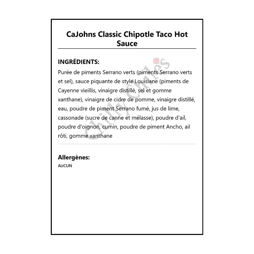 CaJohns Classic Chipotle Taco Hot Sauce - Hot Sauce