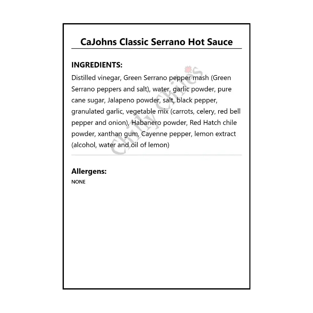 CaJohns Classic Serrano Hot Sauce - Hot Sauce