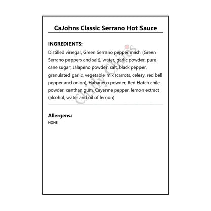 CaJohns Classic Serrano Hot Sauce - Hot Sauce