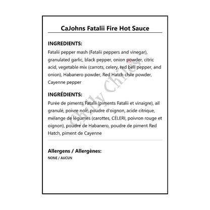 CaJohns Fatalii Fire Hot Sauce - Hot Sauce