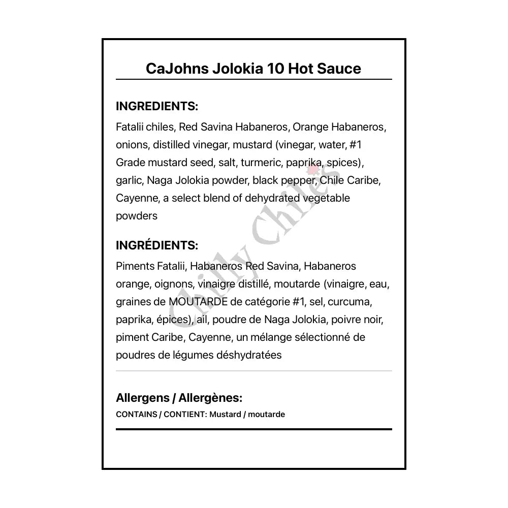 CaJohns Jolokia 10 Hot Sauce - Hot Sauce