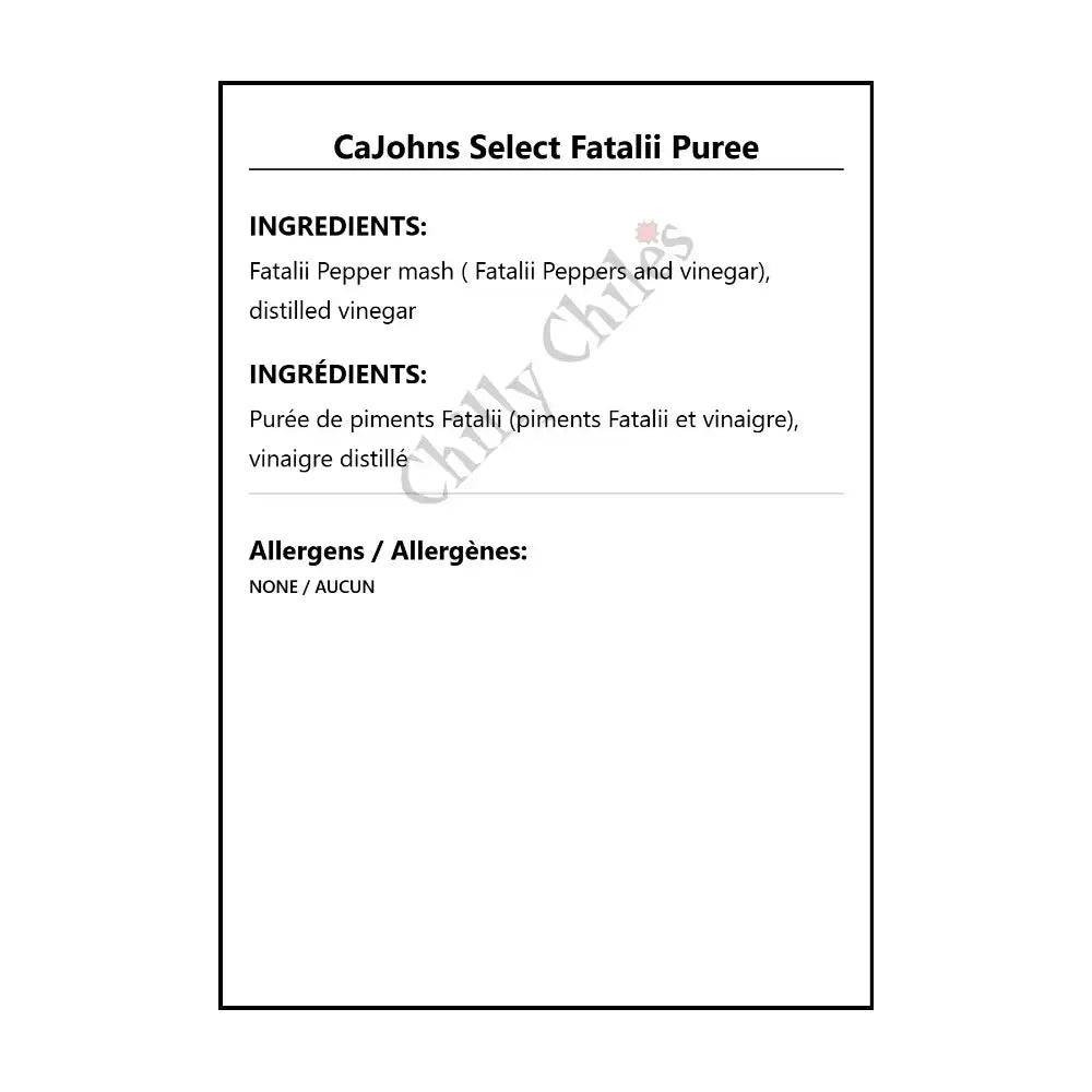 CaJohns Select Fatalii Puree - Spice/Peppers