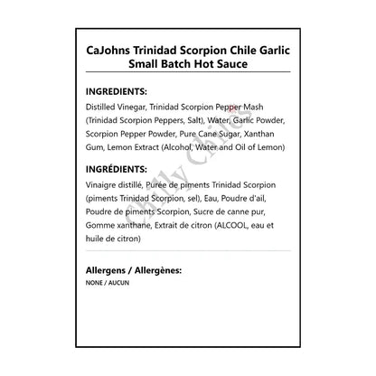 CaJohns Trinidad Scorpion Chile Garlic Small Batch Hot Sauce - Hot Sauce