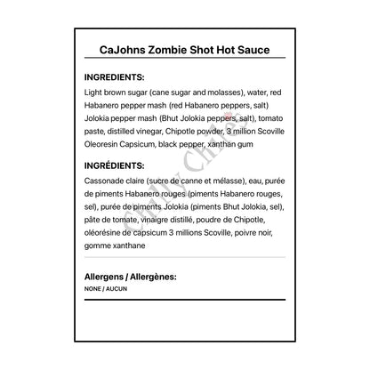 CaJohns Zombie Shot Hot Sauce - Hot Sauce