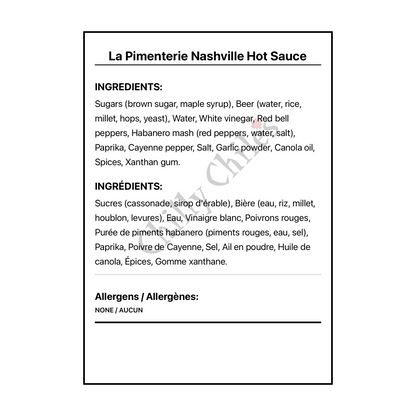 La Pimenterie Nashville Hot Sauce - Bilingual Ingredients