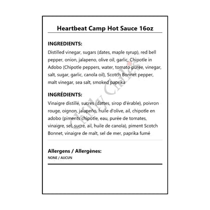 Heartbeat Camp Hot Sauce 16oz - Bilingual Ingredients