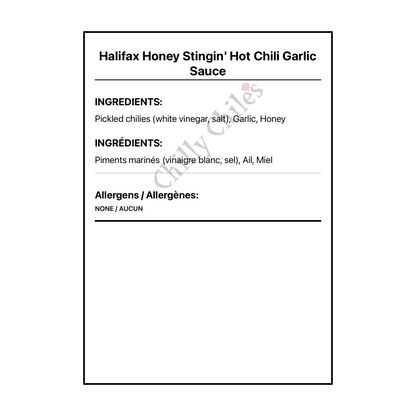 Halifax Honey Stingin' Hot Chili Garlic Sauce - Bilingual Ingredients