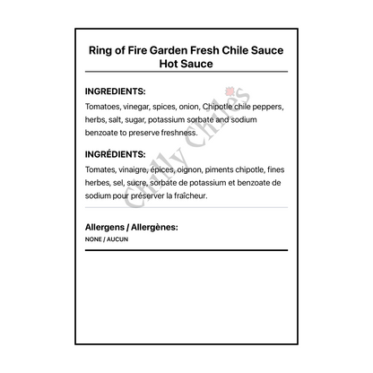 Ring of Fire Garden Fresh Chile Sauce Hot Sauce - Bilingual Ingredients
