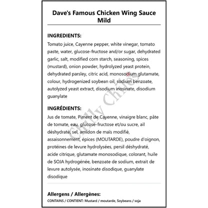 Dave’s Famous Chicken Wing Sauce Mild - Wing Sauce