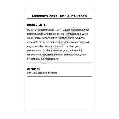 Melinda's Pizza Hot Sauce Ranch - Bilingual Ingredients