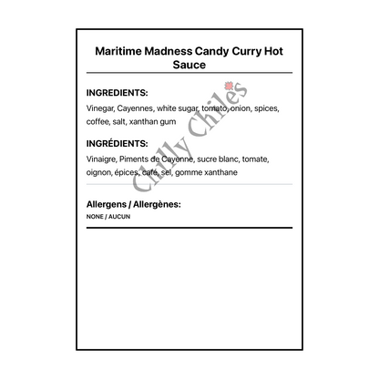 Maritime Madness Candy Curry Hot Sauce - Bilingual Ingredients