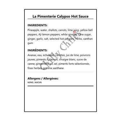 La Pimenterie Calypso Hot Sauce - Bilingual Ingredients