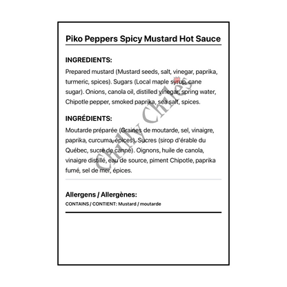 Piko Peppers Spicy Mustard Hot Sauce - Bilingual Ingredients