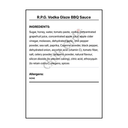 R.P.G. Vodka Glaze BBQ Sauce - Bilingual Ingredients