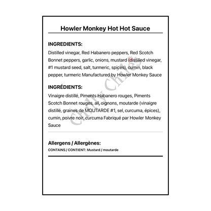 Howler Monkey Hot Hot Sauce - Bilingual Ingredients