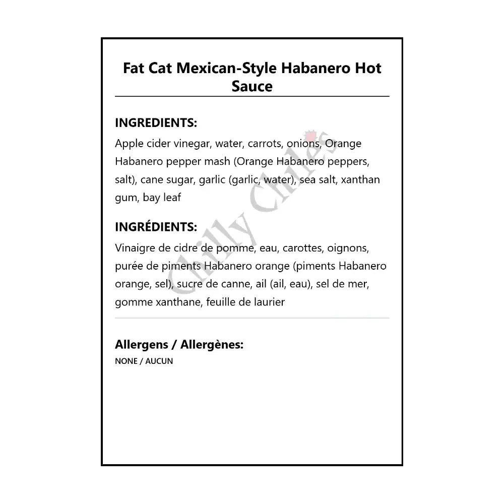 Fat Cat Mexican-Style Habanero Hot Sauce - Hot Sauce