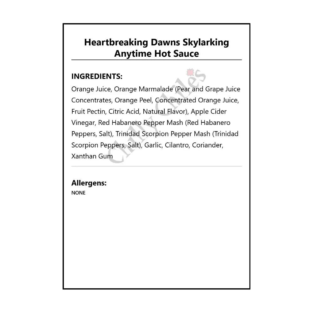 Heartbreaking Dawns Skylarking Anytime Hot Sauce - Hot Sauce