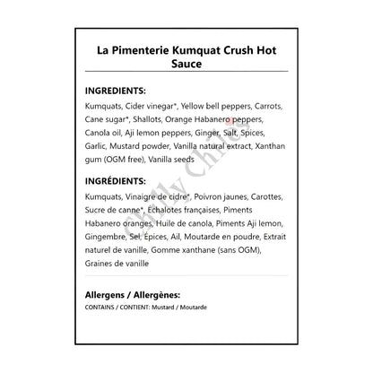 La Pimenterie Kumquat Crush Hot Sauce - Hot Sauce
