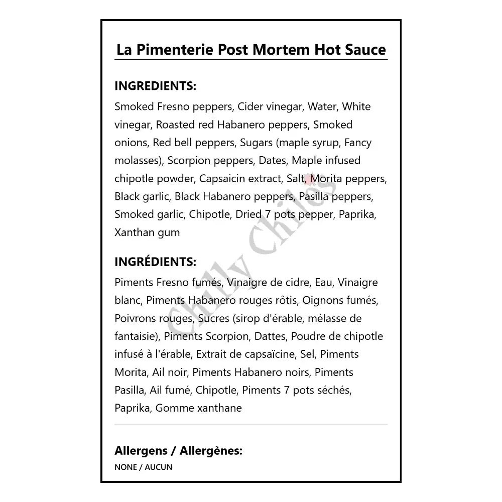 La Pimenterie Post Mortem Hot Sauce - Hot Sauce