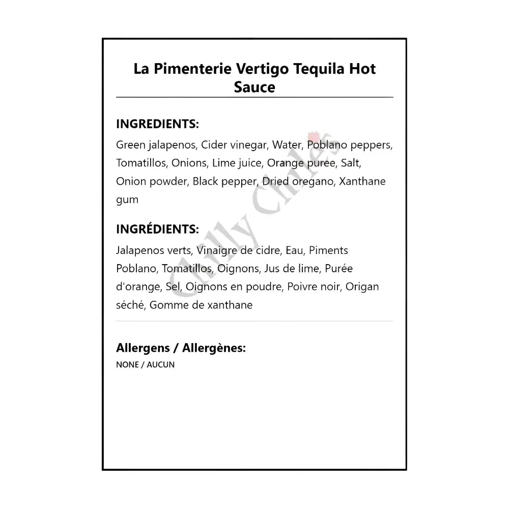 La Pimenterie Vertigo Tequila Hot Sauce - Hot Sauce