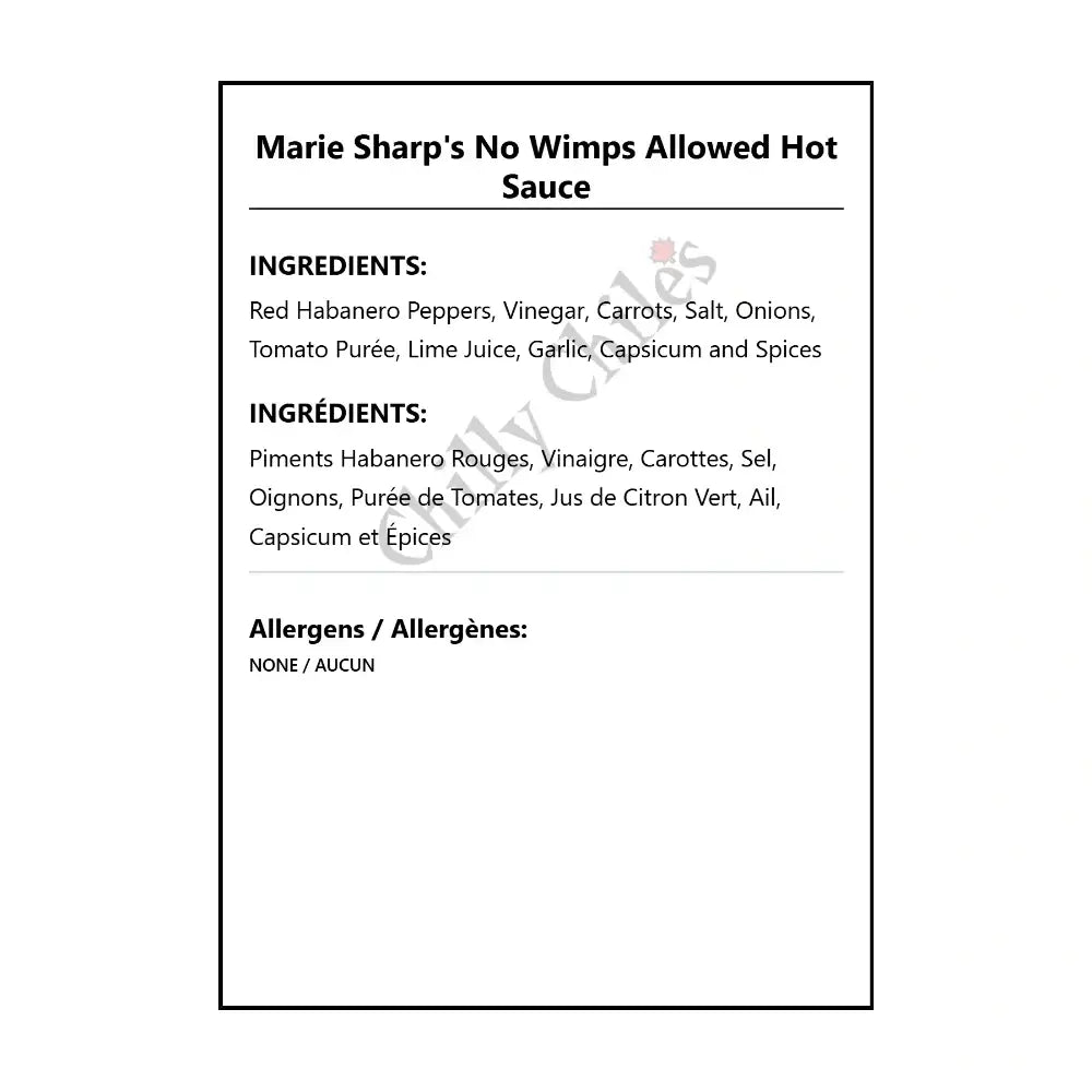 Marie Sharp’s No Wimps Allowed Hot Sauce - Hot Sauce