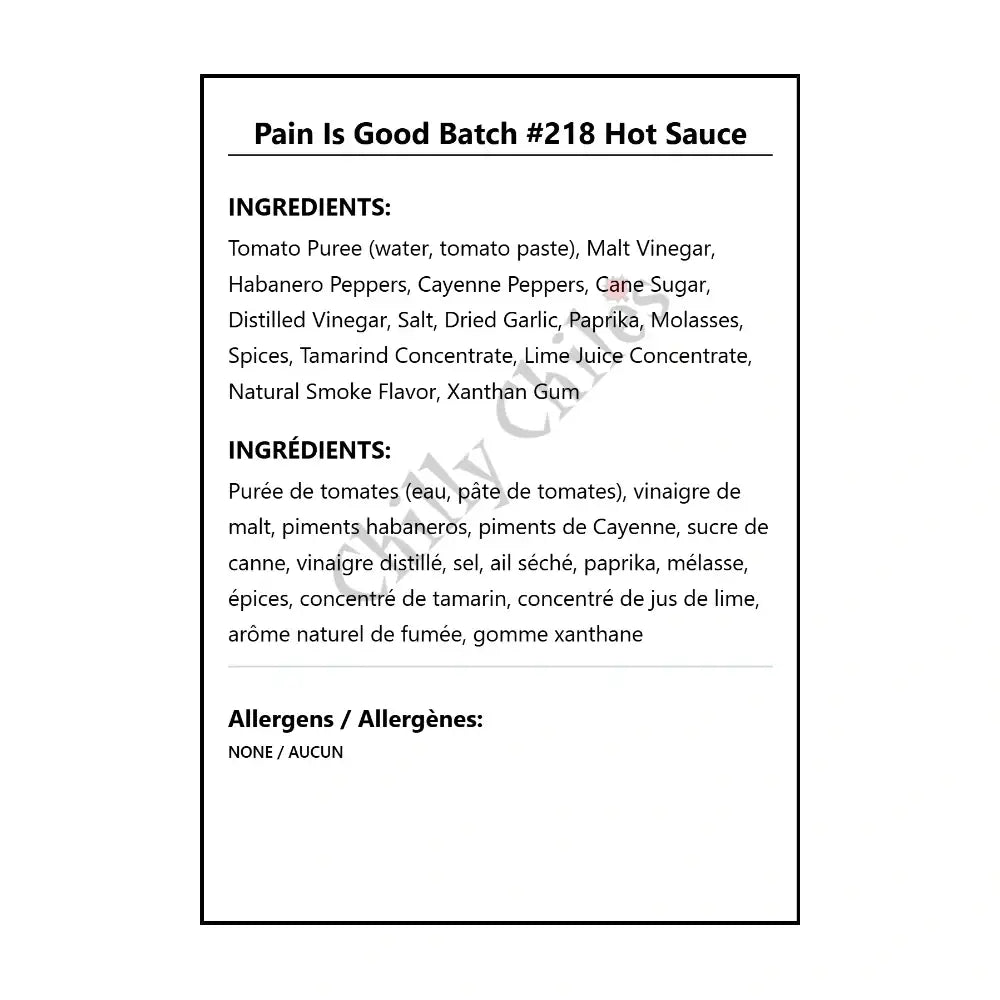 Pain Is Good Batch #218 Hot Sauce - Hot Sauce