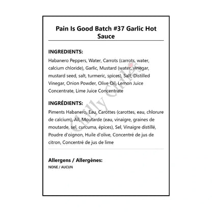 Pain Is Good Batch #37 Garlic Hot Sauce - Hot Sauce