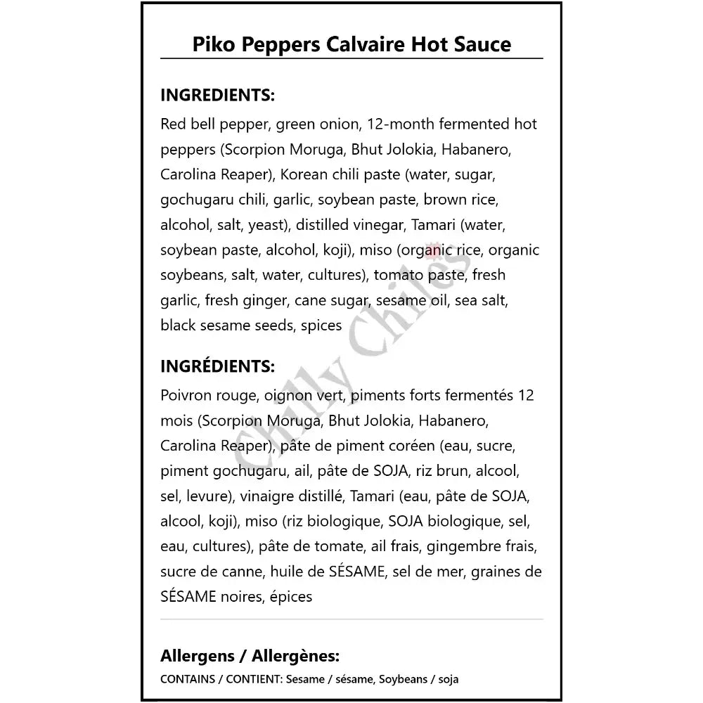 Piko Peppers Calvaire Hot Sauce - Hot Sauce