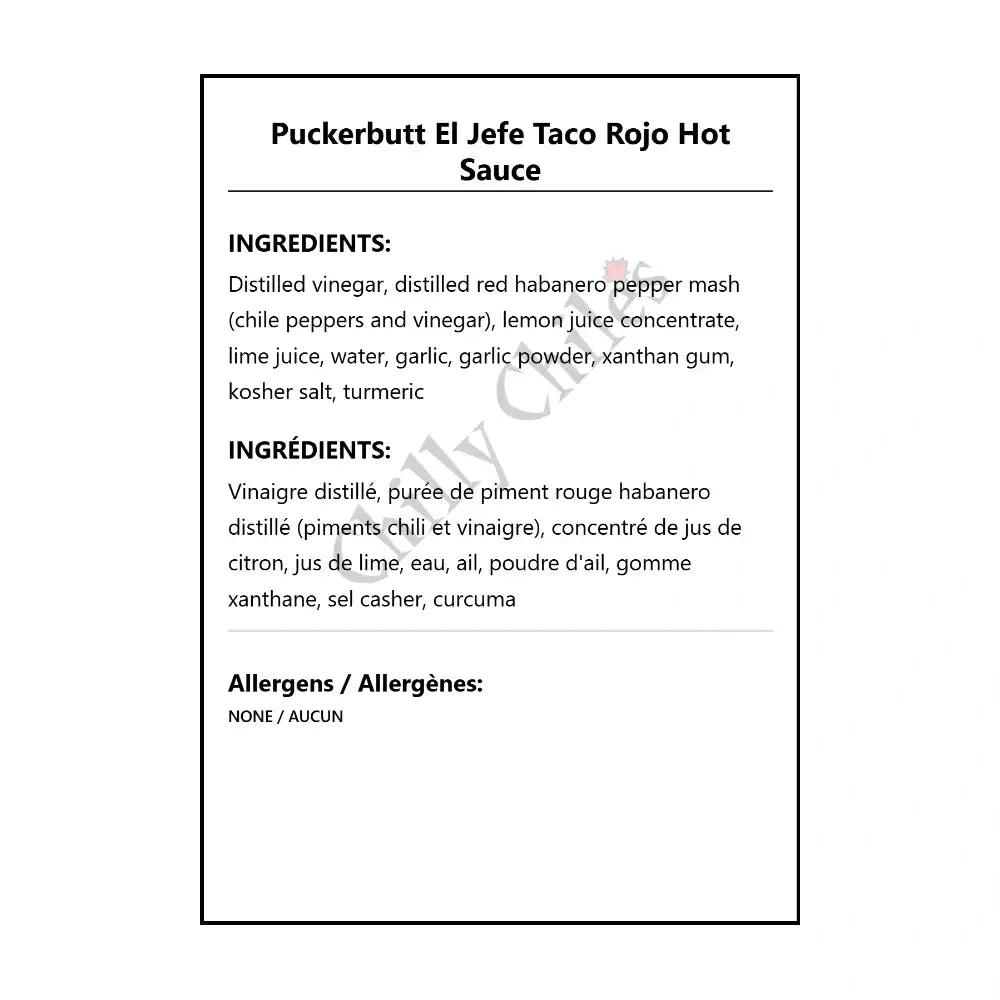 Puckerbutt El Jefe Taco Rojo Hot Sauce - Hot Sauce
