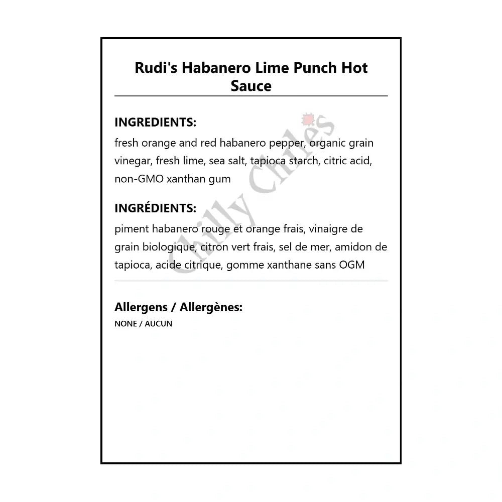 Rudi’s Habanero Lime Punch Hot Sauce - Hot Sauce