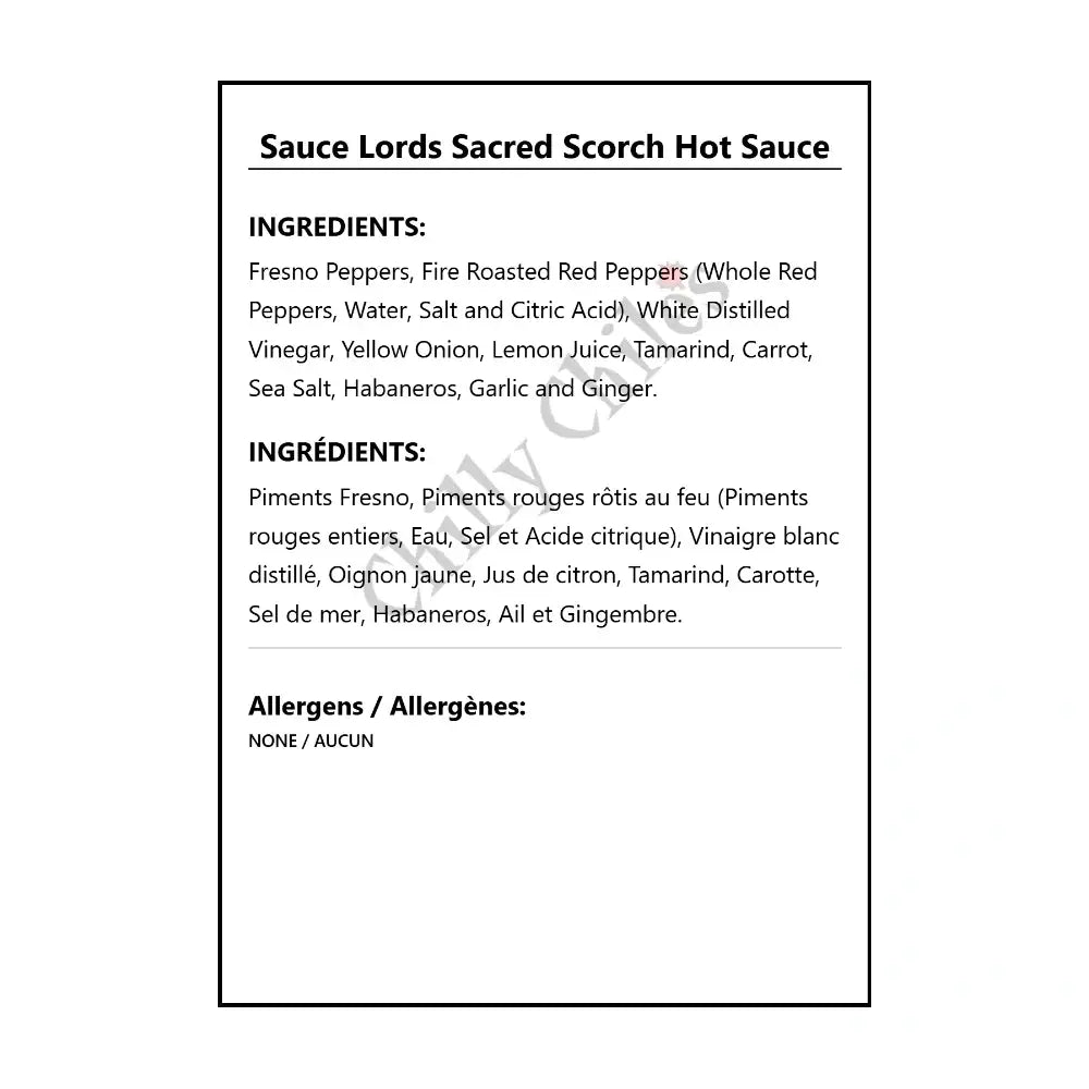 Sauce Lords Sacred Scorch Hot Sauce - Hot Sauce