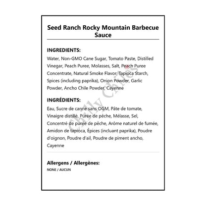 Seed Ranch Rocky Mountain Barbecue Sauce - BBQ Sauce